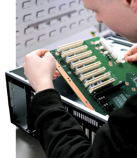 Modern train at a station representing railway computing solutions