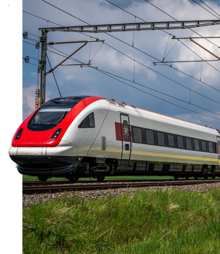 Modern train at a station representing railway computing solutions