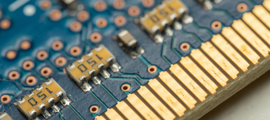Closeup of computer memory contact points