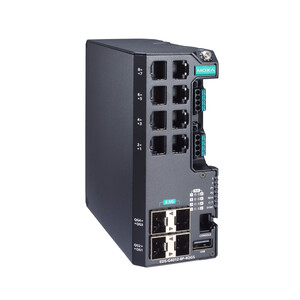 Moxa 12 Port Gigabit IEC 64423 Managed Industrial Ethernet Switch: 8x Gigabit Ethernet, 4x Gigabit Combo Ports and 9.6V to 60V DC Redundant Power Input -40°C to +85°C 